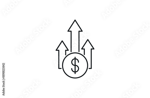 Dollar coin with rising arrows symbolizing financial growth and investment