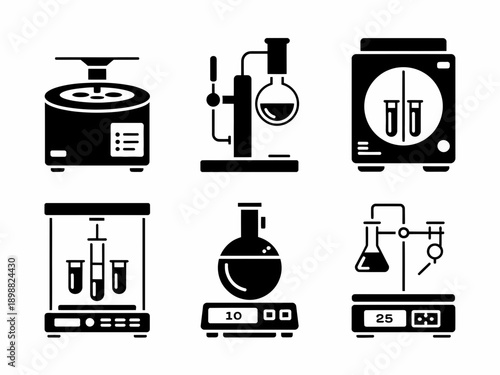 Essential laboratory equipment for scientific experiments and chemical analysis isolated on white background, Vector, illustration