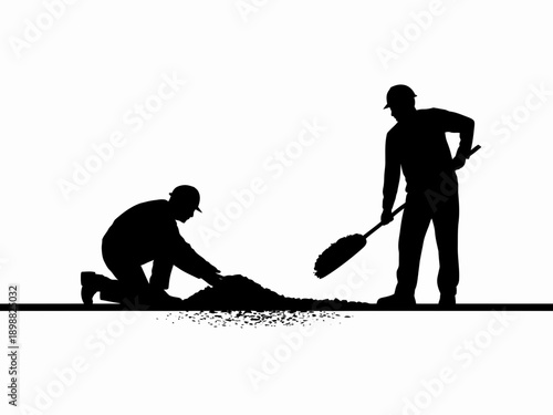 Two laborers working together in a construction or maintenance setting. isolated on white background, Vector, illustration