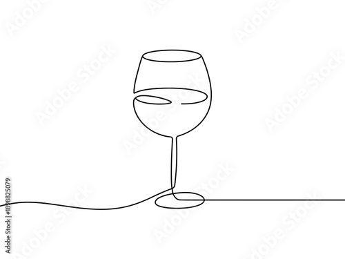 A simple line drawing of an elegant wine glass with a small amount of liquid inside isolated on white background, Vector, illustration