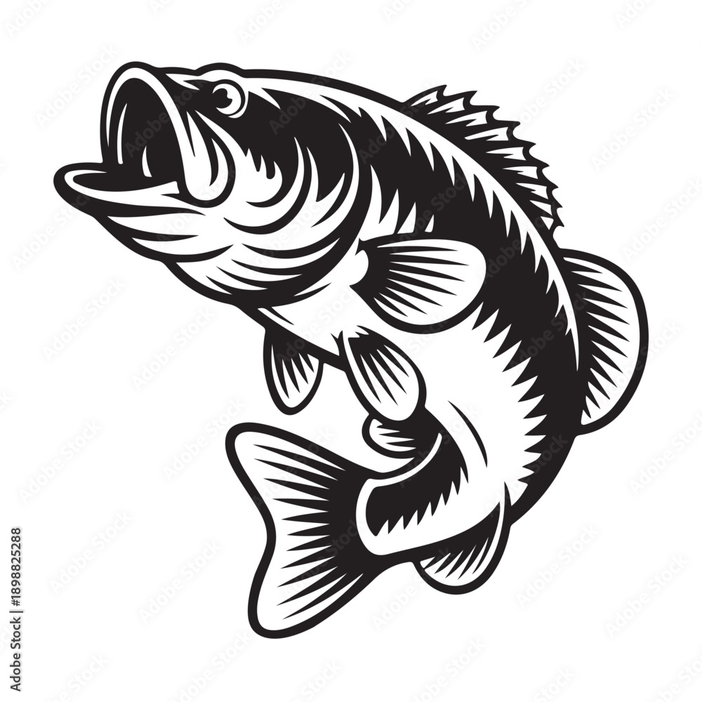 Fototapeta premium Black and white fish vector illustration design