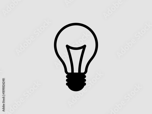Simple black and white illustration of a classic light bulb icon isolated on white background, Vector, illustration