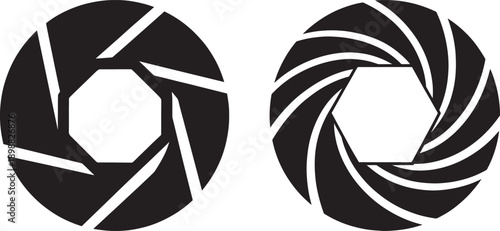 Abstract black silhouette shapes resembling camera aperture blades