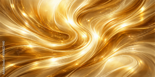 Abstract golden background design featuring a swirling liquid texture with blue waves and a digital light vortex creating an artistic motion pattern for a celestial wallpaper