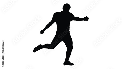 A silhouette of a man in motion appearing to run or gesture dynamically