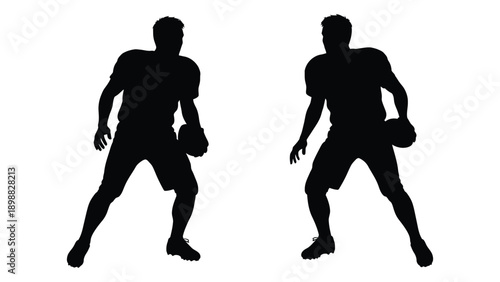 Silhouettes of two men playing basketball facing each other with balls