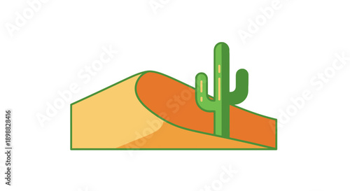 Desert landscape with sand dunes and cactus illustration.
