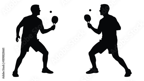 Two silhouetted figures engaged in a ping pong rally showcasing a dynamic game