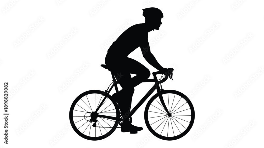 Obraz premium Silhouette of a cyclist riding a road bike against a white background