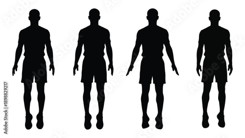 Four identical silhouetted figures of men standing in a row facing forward
