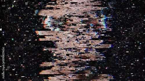woman’s face with digital glitch effects on black background