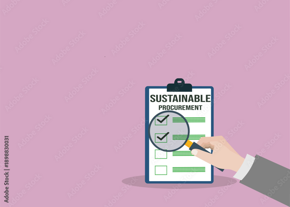 Fototapeta premium Sustainable procurement concept. ESG concept. Hand holding document with checklist and annotations 