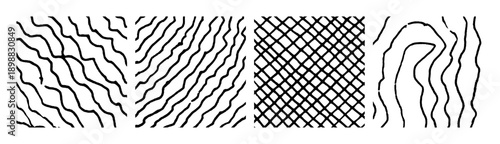 Set of monochrome hand-drawn crosshatch textures