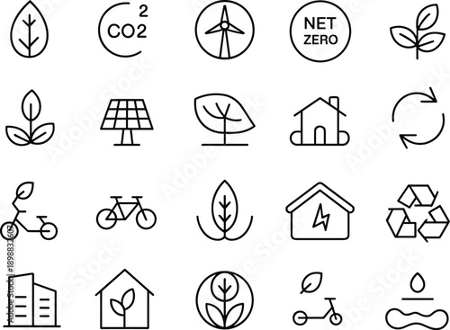 Green energy icon set for web and app, environment protection editable stroke