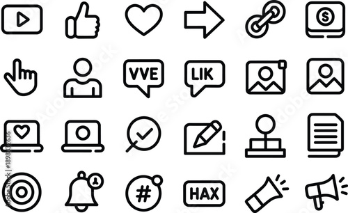 Social media icons set vector illustration, communication symbols and web elements