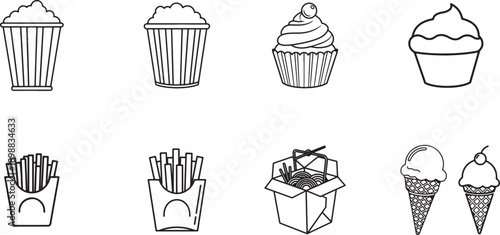 Minimalist line art food icons set Vector