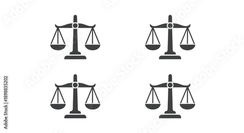 Four scales of justice symbols represent legal balance.