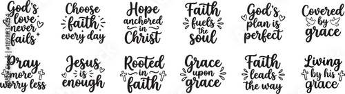 Christian Faith Quotes Hand Lettered Typography SVG Bundle for Inspirational Designs