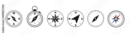 Compass icon set. Navigation equipment sign, wind rose icon, compass symbol collection. vector illustration