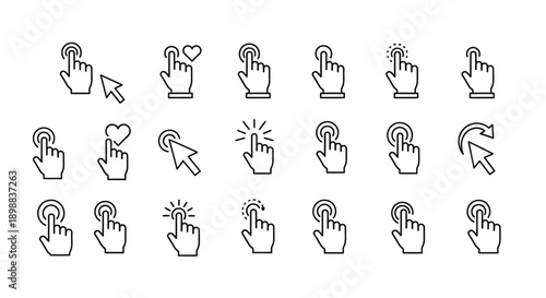 Cursor hand pointer icons indicate user interaction.