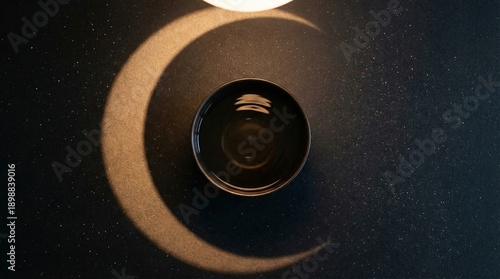 Top-Down Minimal 3D Scene with Crescent Shadow and Star Speckles, Premium Copy Space