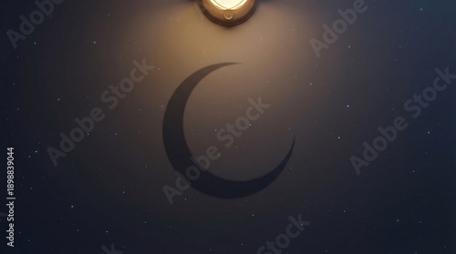 Top-Down Minimal 3D Scene with Crescent Shadow and Star Speckles, Premium Copy Space
