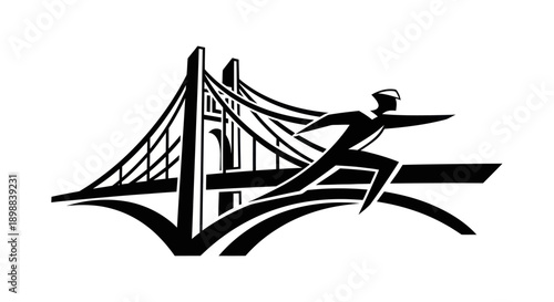 Running figure and bridge silhouette design