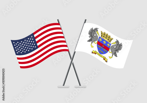 United States and Saint Barthelemy vector flags used in design for unity poster