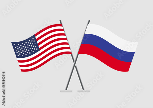 United States and Russia vector flags shown in treaty-style illustration