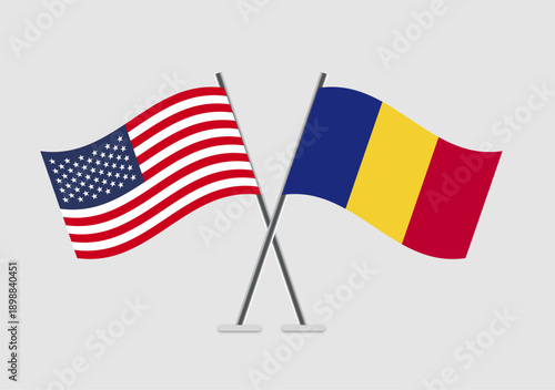 United States and Romania vector flags in design representing dialogue