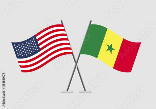 United States and Senegal vector flags artwork on simple gradient base