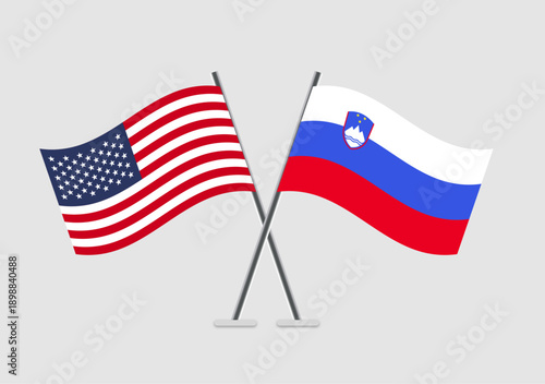 United States and Slovenia vector flags used in graphic symbolism