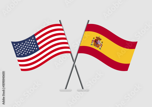 United States and Spain vector flags showing agreement and unity