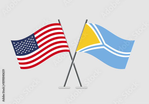 United States and Tuva vector flags in dignified crossing pose