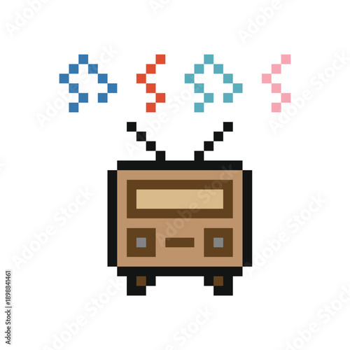 Radio 8 bit transistor music audio stereo note with volume,speaker,cartoon,tuner,broadcast.