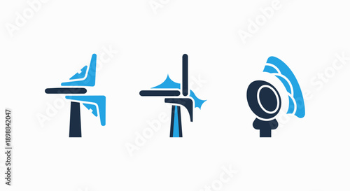 Three flat design icons symbolizing modern furniture, possibly for interior design or product visualization.