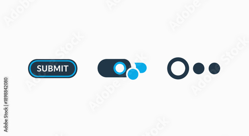 Collection of three icons for online actions: submit button, toggle switch, and loading or processing indicators.