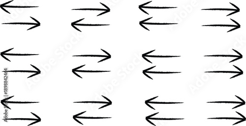 A grid of black arrows pointing in different directions on a white background