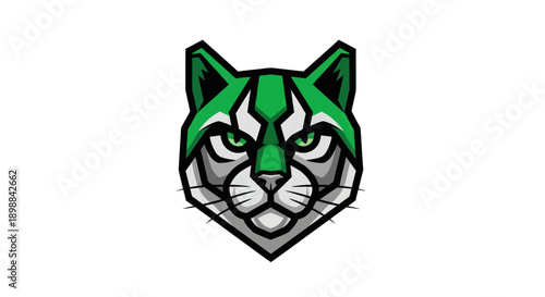 Stylized cat head graphic on white