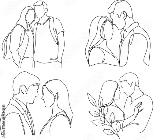 Romantic line art illustrations of couples in various intimate poses
