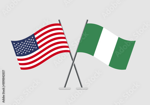 United States and Nigeria vector flags digital icon in waving cross