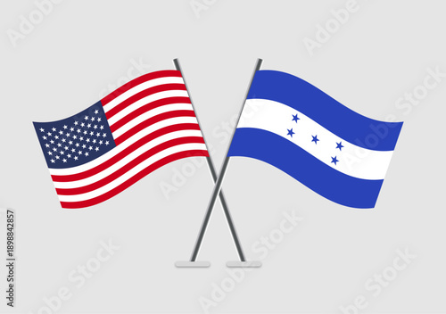 United States and Honduras vector flags displayed in united stance