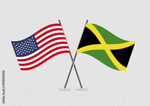 United States and Jamaica vector flags image with refined wave curves