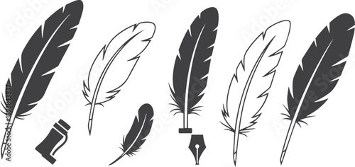 Pen feather icon simple style vector image. Feathers vector set in a flat style. isolated feathers silhouette