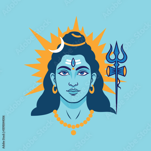 Lord Shiva with Trishul Vector Illustration, Powerful Hindu God Spiritual Artwork