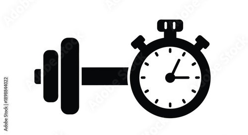 A combined dumbbell and stopwatch icon representing fitness timing and athletic performance