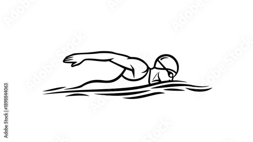 Single Line Freestyle Swimmer — Minimalist Water Sports Line Art Icon
