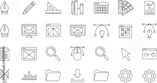 Graphic design web icons in line style vectors