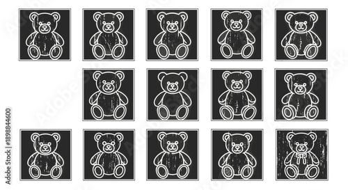 Collection of cute teddy bear illustrations in various poses and styles