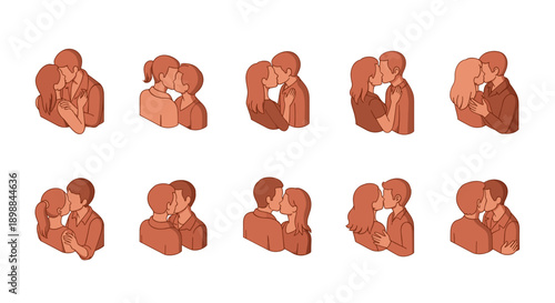 Set of twelve illustrations of a person hugging themselves in various poses